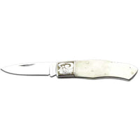 White Bone Lock Back Knife with Decorative Bolster, Model SK-703 alt 0