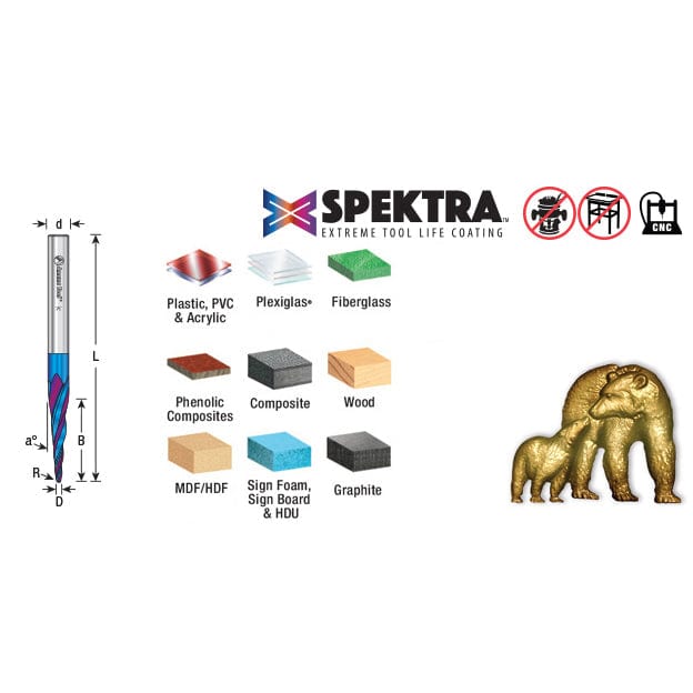 46282-K 2D/3D Carving 5.4 Deg Tapered Angle Ball Tip 1/16 Dia x 1/32 Radius x 1 x 1/4 Sh Solid Carbide Up-Cut Spiral Rou alt 0