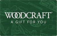 Woodcraft gift card with green background and white text